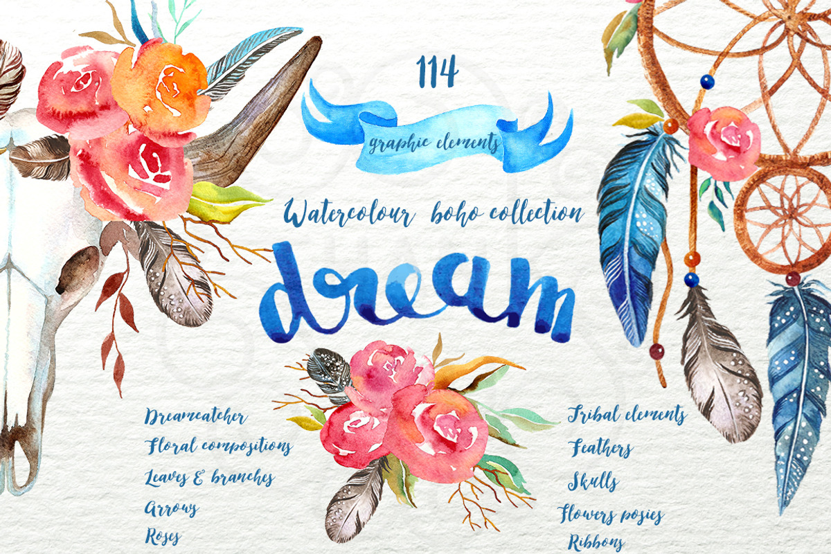 Watercolour boho dream collection, a Decorative Illustration by DigitalDream (Photo 1 of 5)