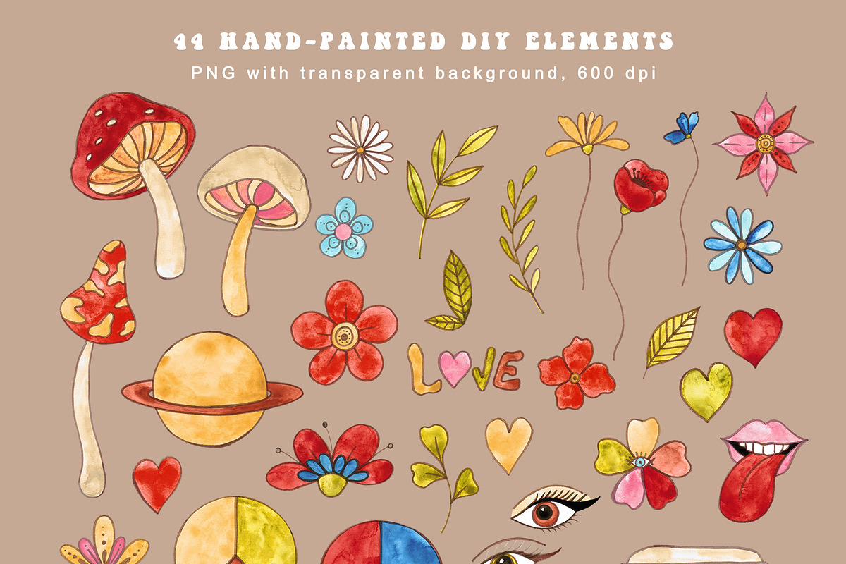 Retro vibes - watercolor collection, an Object Illustration by LeriaArt watercolor (Photo 3 of 8)