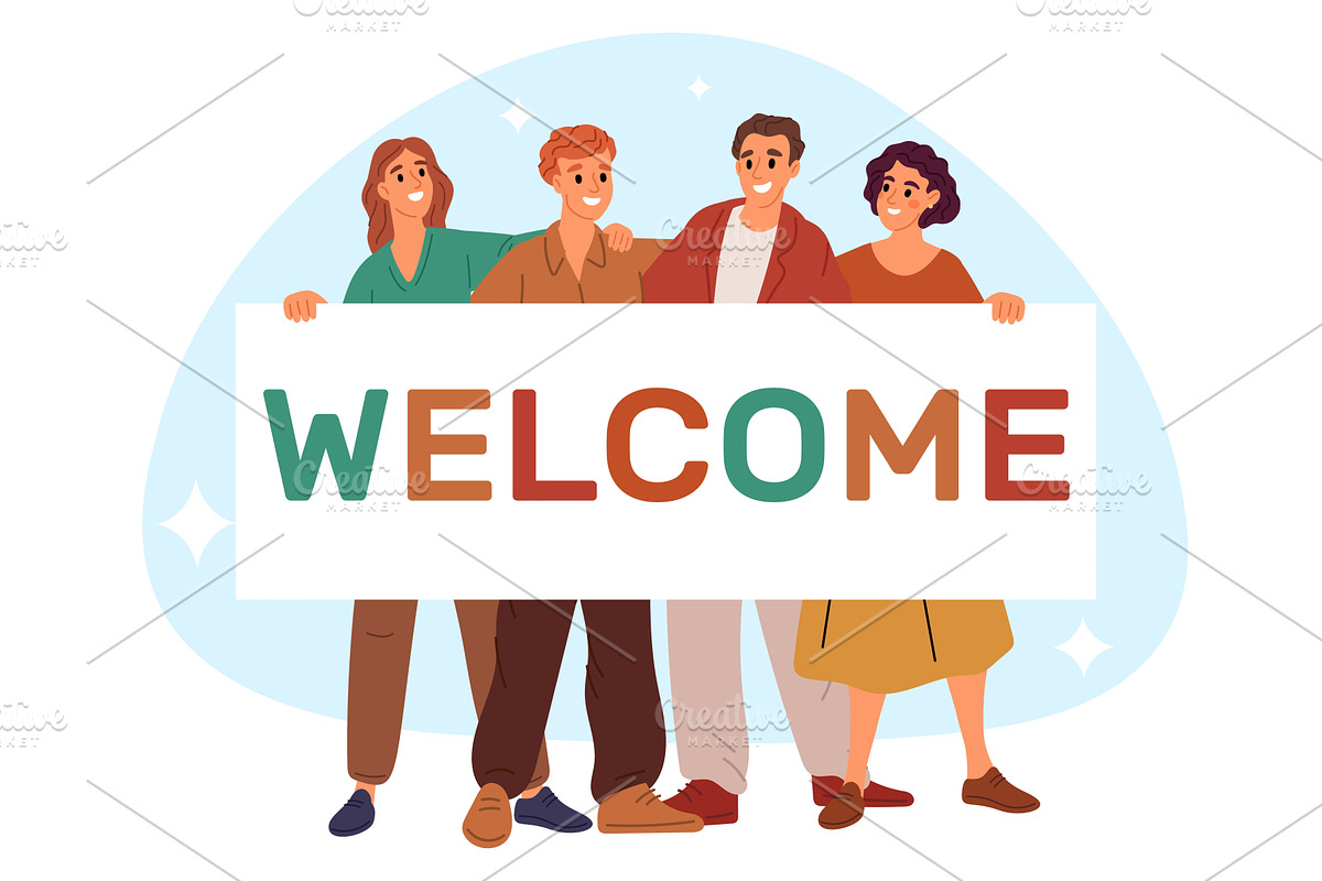 Young friendly men and women holding, a Person Illustration by Vectorbuum