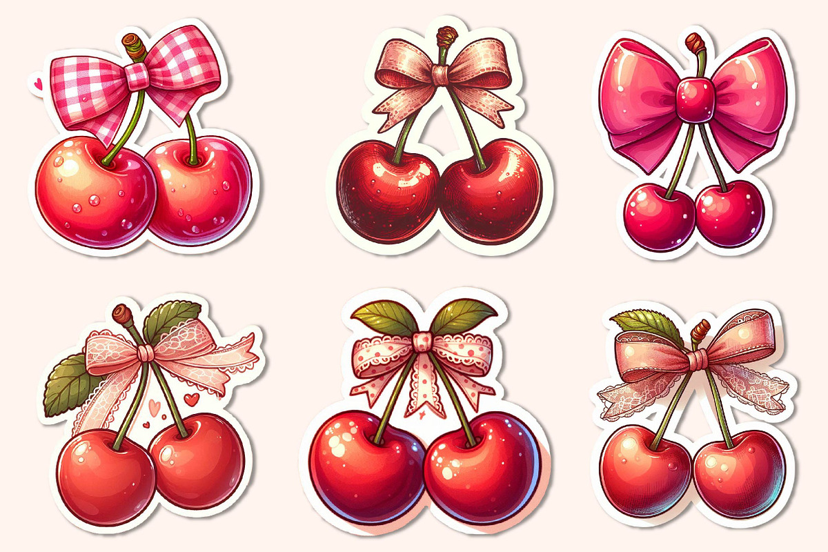 Kawaii Cherry with Bow Sticker PNG, an Illustration by Dream Creation (Photo 5 of 6)