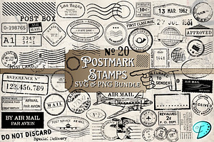 100 Postmark Stamps SVG PNG Bundle