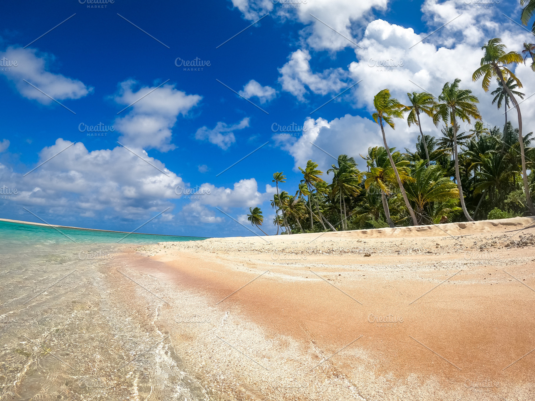 Idyllic motu on Tikehau Atoll, French Polynesia, surrounded by t, a Photo by GoodGoods