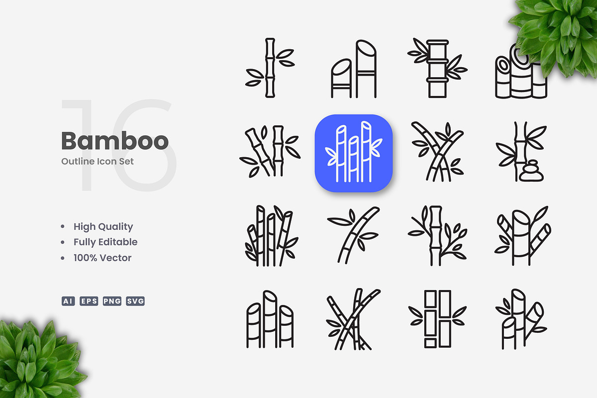 Bamboo Outline Icons, an Outline Icon by Upnowgraphic