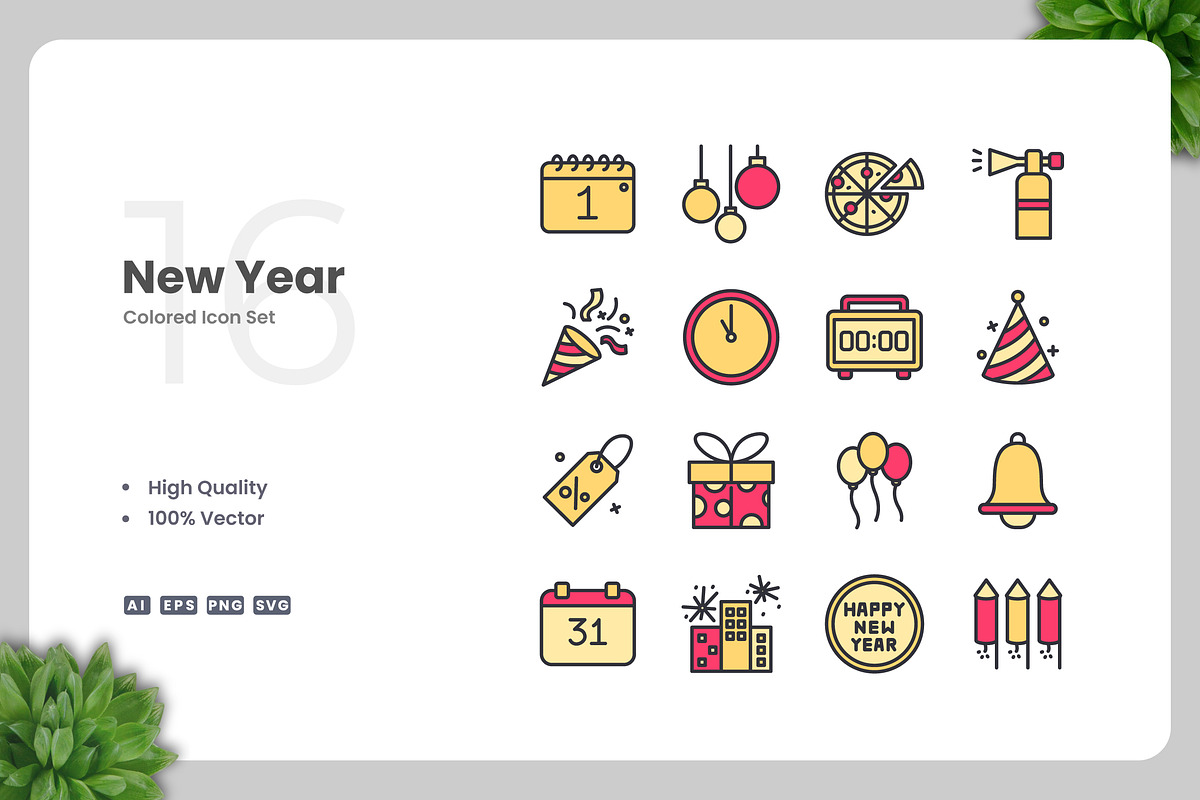 New Year Colored Icons, an Icon by Upnowgraphic