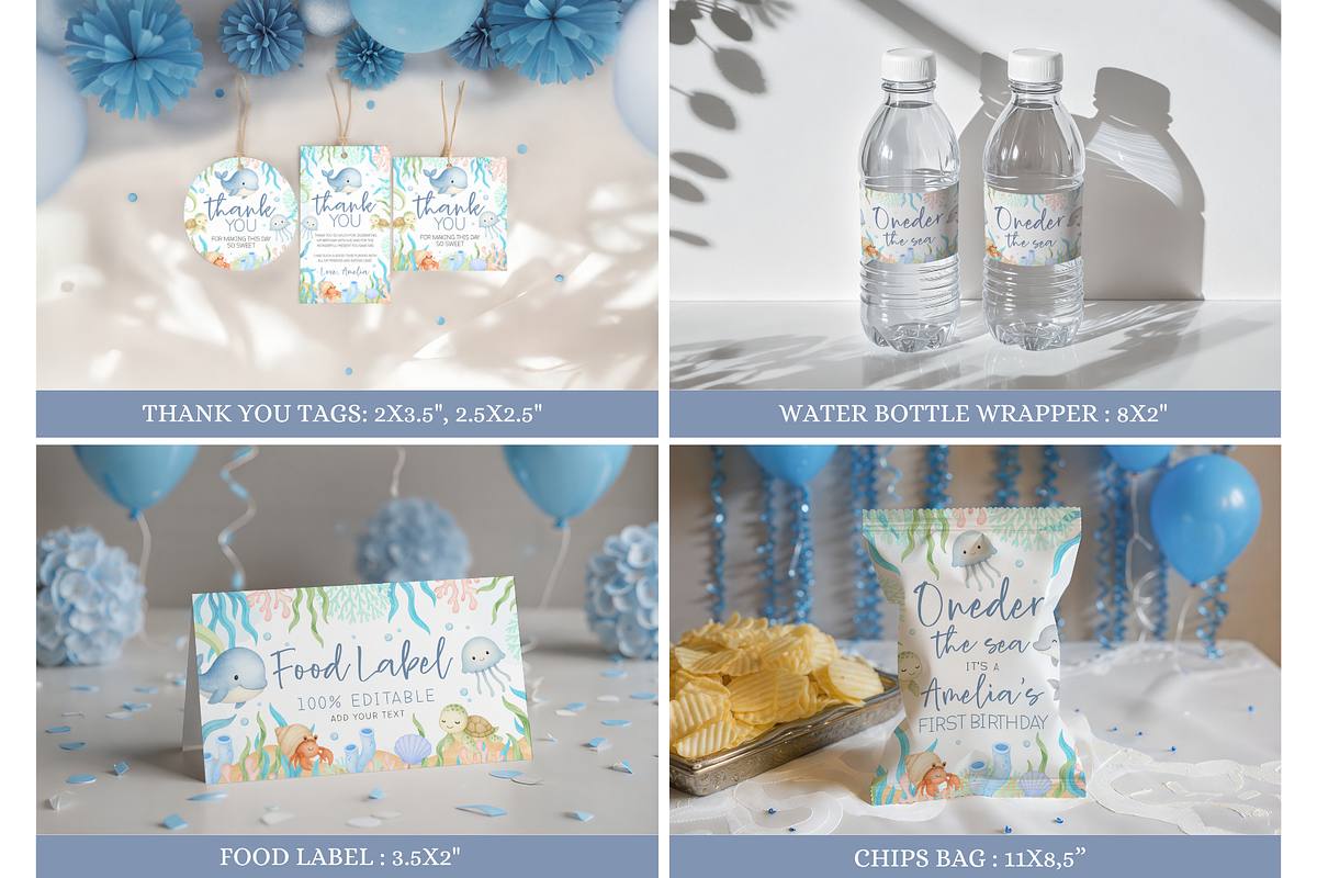 Oneder The Sea Birthday Bundle, a Templates & Theme by Digital_Mind (Photo 5 of 8)