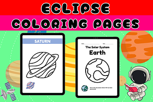 Solar Eclipse Coloring Pages, a Templates & Theme by Premium Digital Templates