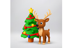 3d cartoon reindeer with Christmas, an Object Illustration by Abscent