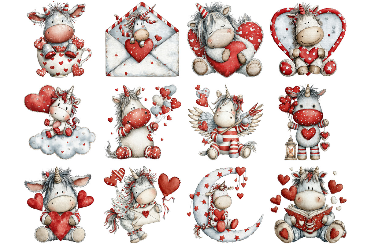Whimsical Valentine Unicorn Clipart, a Graphic by CitraGraphics (Photo 4 of 4)
