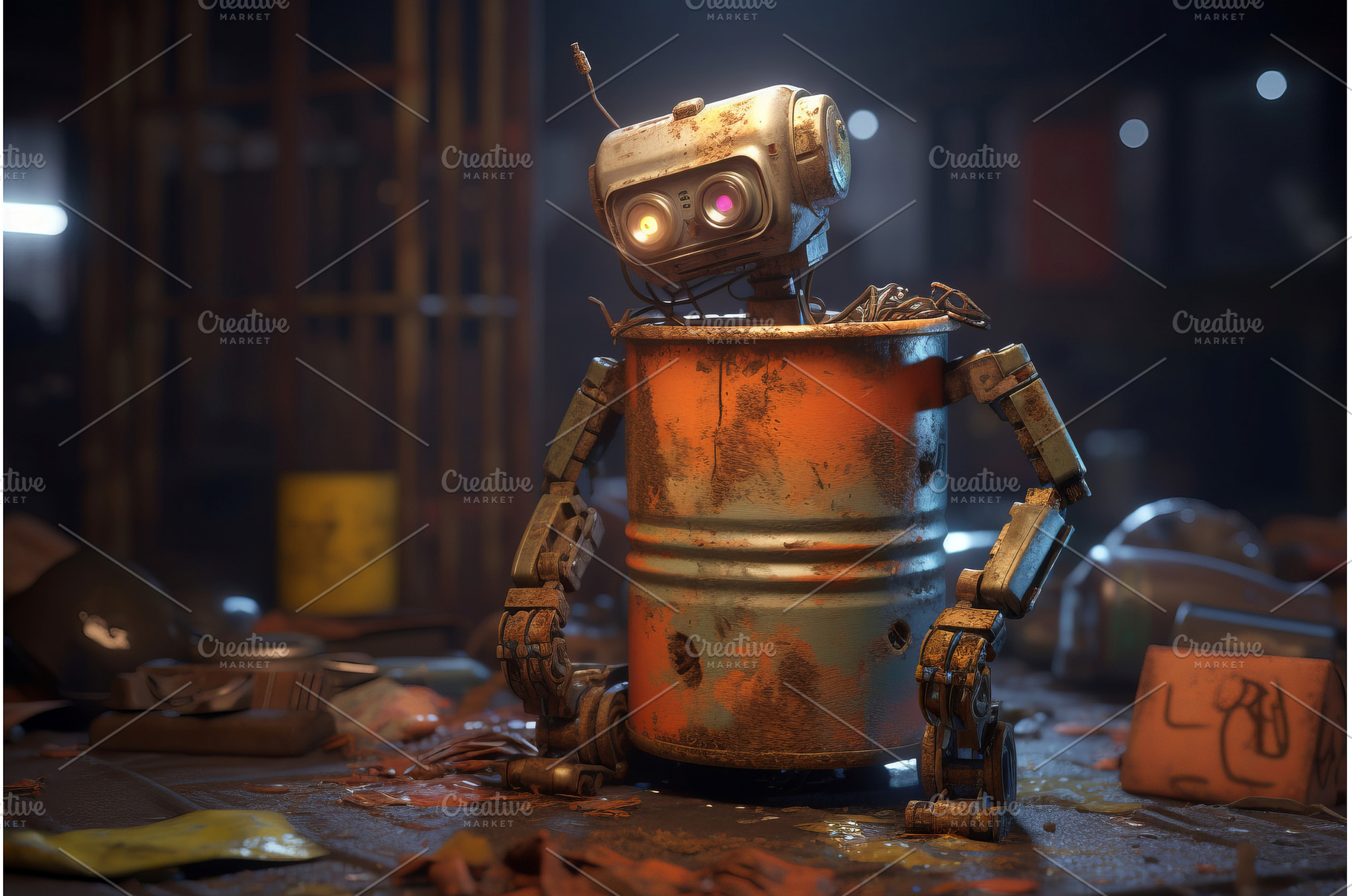 Rusty robot trash. Generate ai, an Industrial Photo by Ylivdesign