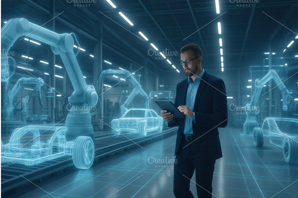 A man in a suit uses a digital, an Illustration by Sergey Kotenev