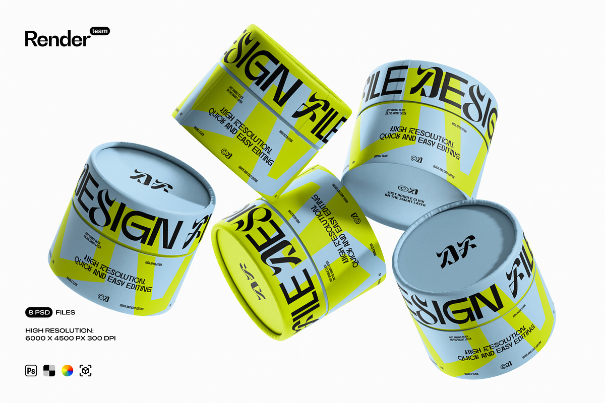 Paper Tube Mockup Set, a Packaging Mockup by Renderteam (Photo 1 of 20)