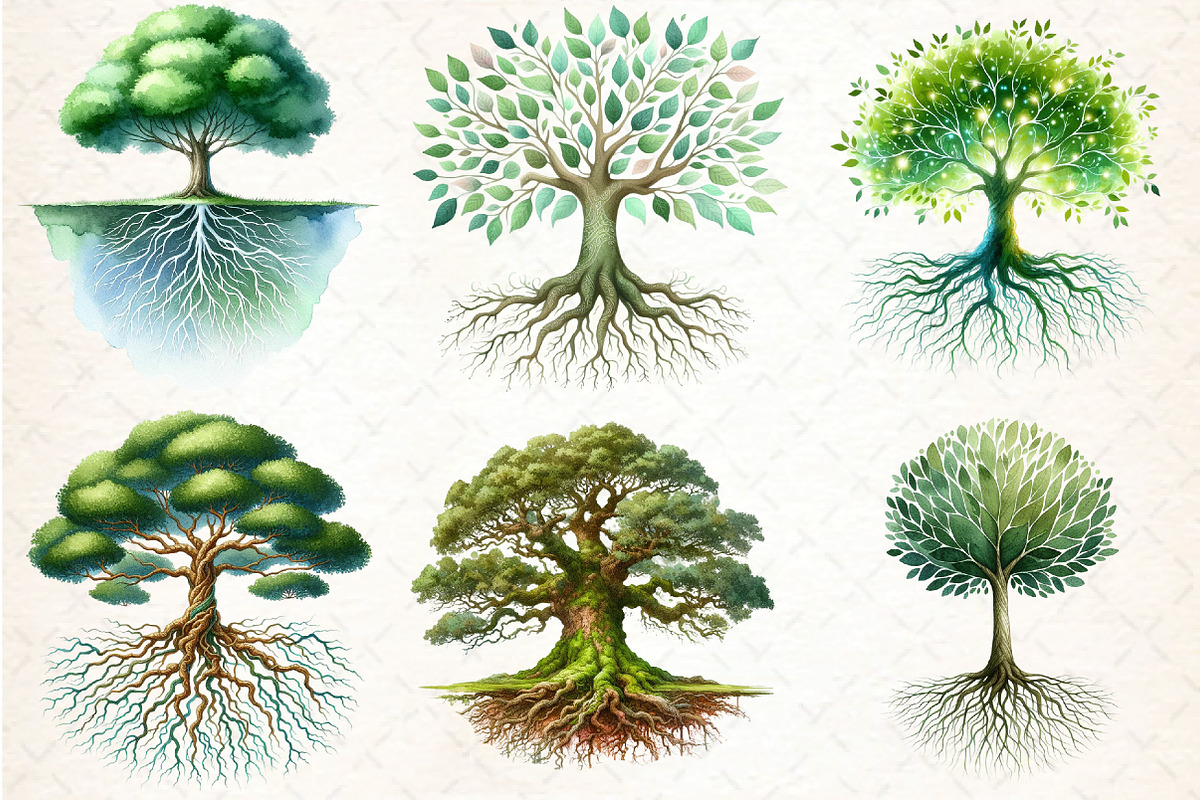Green Watercolor Tree With Roots Cli, an Illustration by DreamCafeArt (Photo 3 of 7)