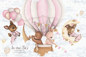 Watercolor Cute Set In The Sky