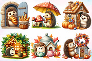 Autumn Hedgehog with House Clipart, a Seasonal Illustration by Canvas Craft (Thumbnail 3 of 7)