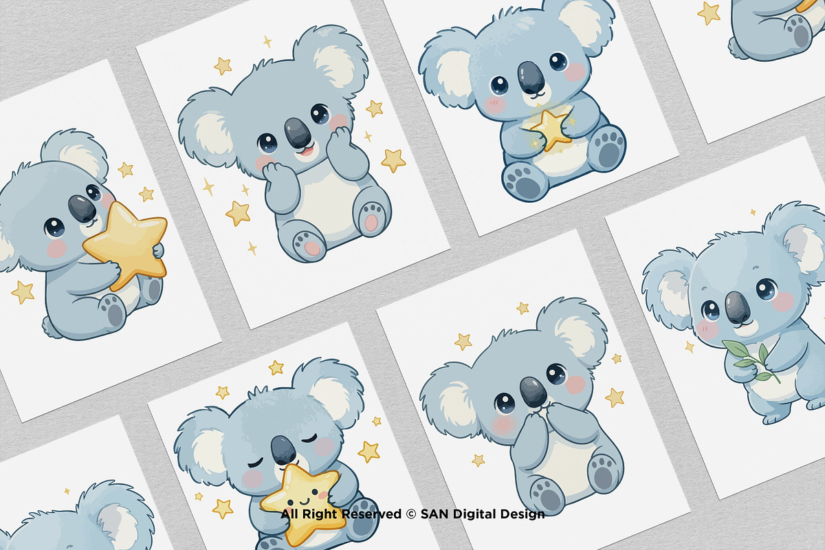 15 Bundle Watercolor Blue Koala Kids, an Animal Illustration by Morspective (Photo 3 of 8)