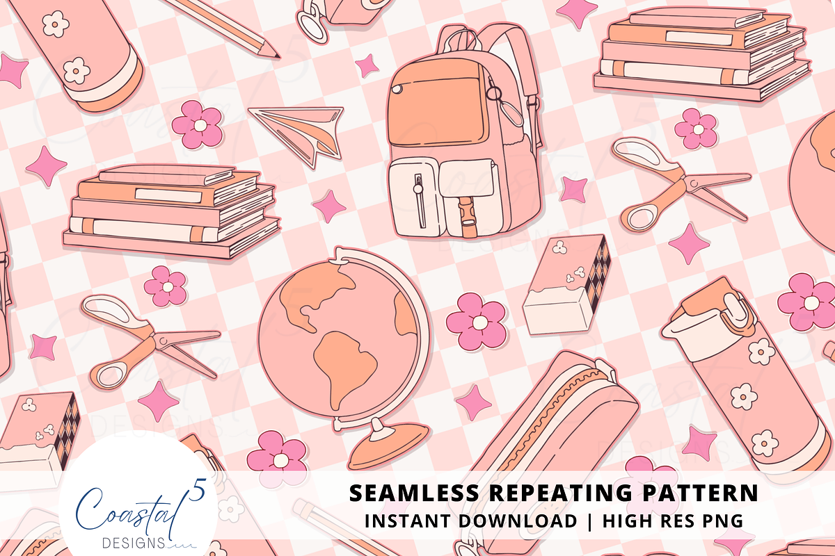 Boho School Supplies Seamless PNG, a Pattern Graphic by Coastal 5 Designs (Photo 1 of 3)