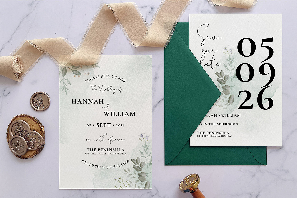 Sage Green Watercolor Wedding Suite, an Invitation Template by BlueRobinDesignShop (Photo 2 of 5)