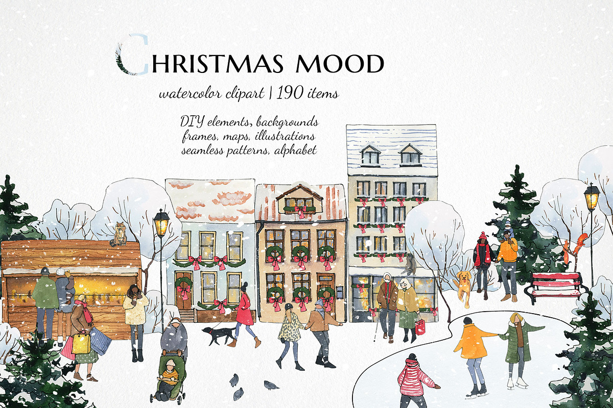 Winter town Christmas house clipart, a Person Illustration by LyubovZaytseva (Photo 1 of 23)
