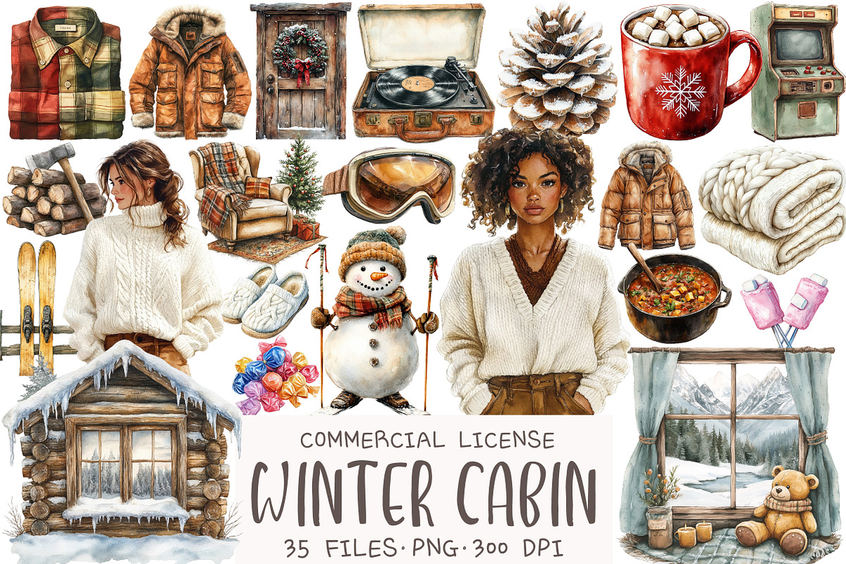 Christmas Winter Cabin Clipart, an Illustration by OK Design (Photo 1 of 5)
