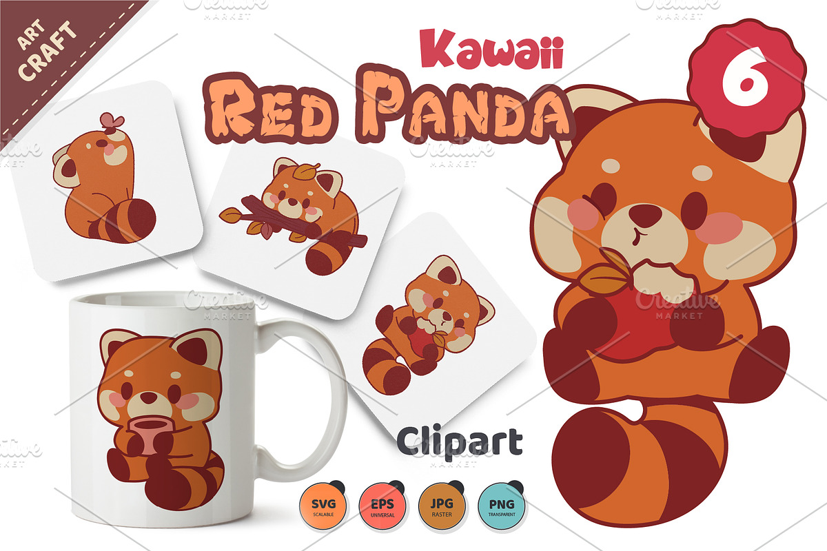 Kawaii Red Panda. T-Shirt, PNG, SVG., an Animal Illustration by KENO Mascots (Photo 1 of 8)