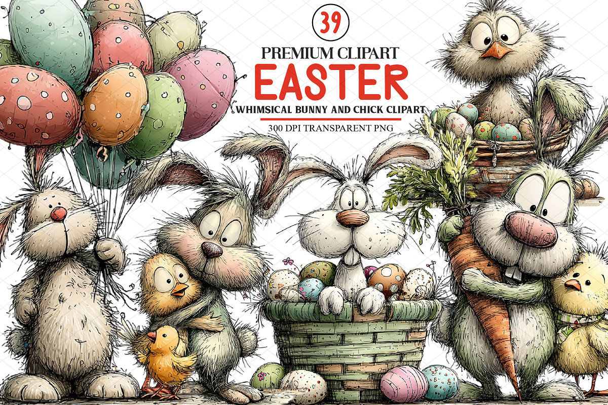 Whimsical Easter Bunny and Chick Cli, an Illustration by cherrydesign (Photo 1 of 4)