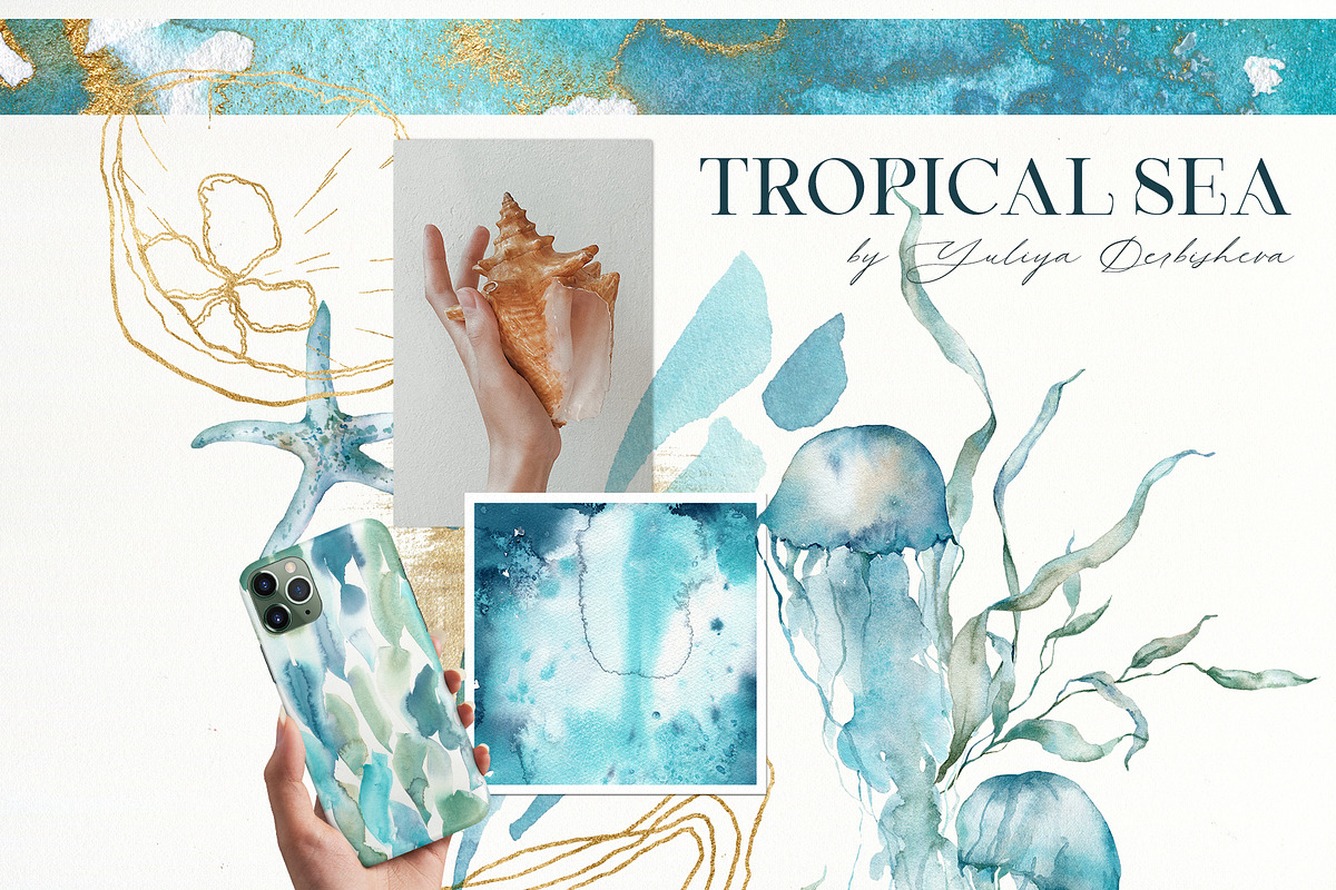 Watercolor ocean animals background, an Animal Illustration by Yuliya Derbisheva (Photo 2 of 13)