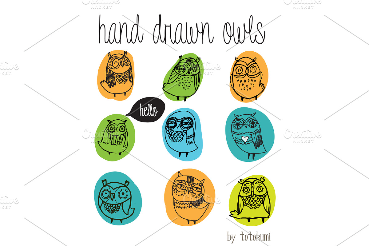 hand drawn owls, a Decorative Illustration by totokumi (Photo 1 of 3)