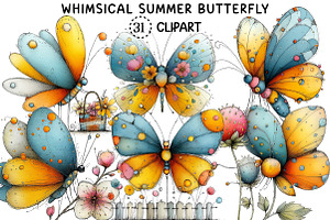 Whimsical Summer Butterfly Clipart, an Animal Illustration by Creative Art