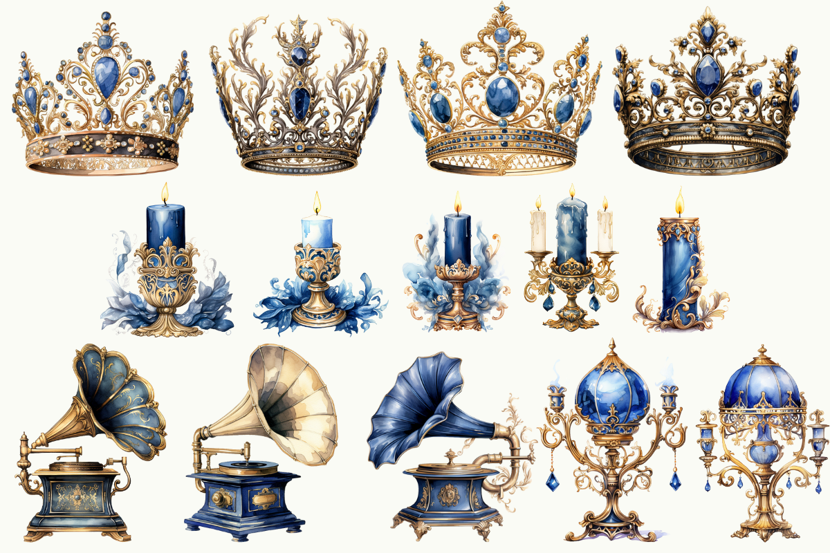 Blue And Gold Victorian Clipart, an Object Illustration by Digital Xpress (Photo 3 of 9)