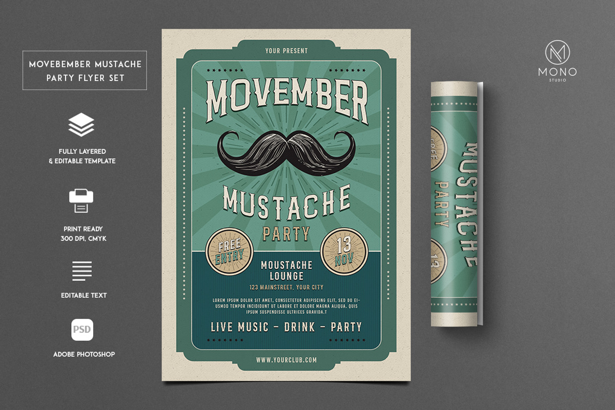 Movember Mustache Party Flyer, a Flyer Template by monogrph (Photo 1 of 4)