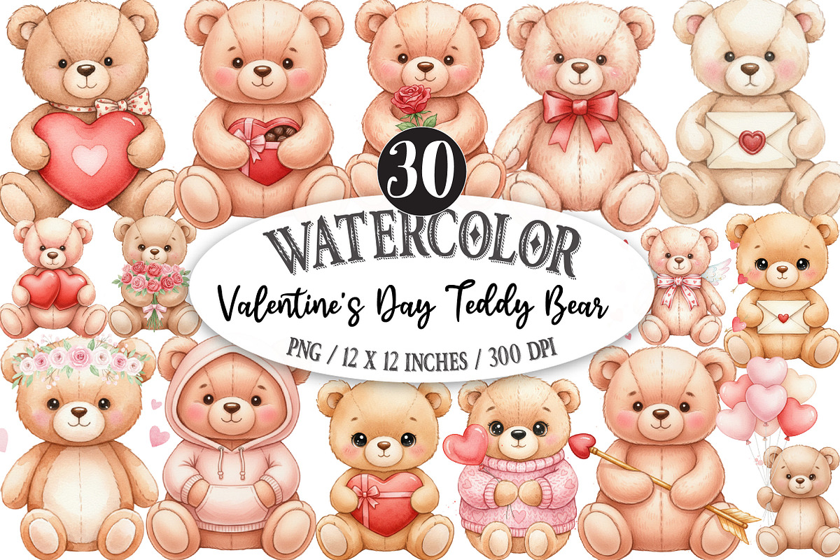 Valentine's Day Teddy Bear Clipart, an Illustration by Designking (Photo 1 of 5)