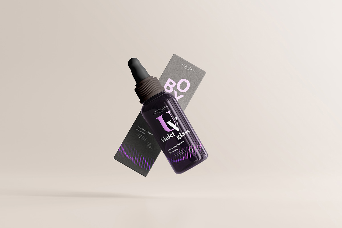 Violet Glass Dropper Bottle Mock-up, a Cups & Container Mockup by pmvch (Photo 11 of 20)