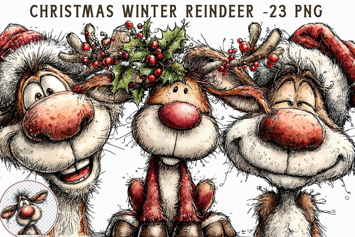 Christmas Winter reindeer Clipart, an Illustration by Libby Wishes (Photo 1 of 7)