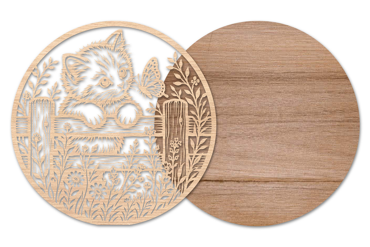Cute Kitten & Butterfly Laser Cut, an Object Graphic by Rose Art (Photo 2 of 3)