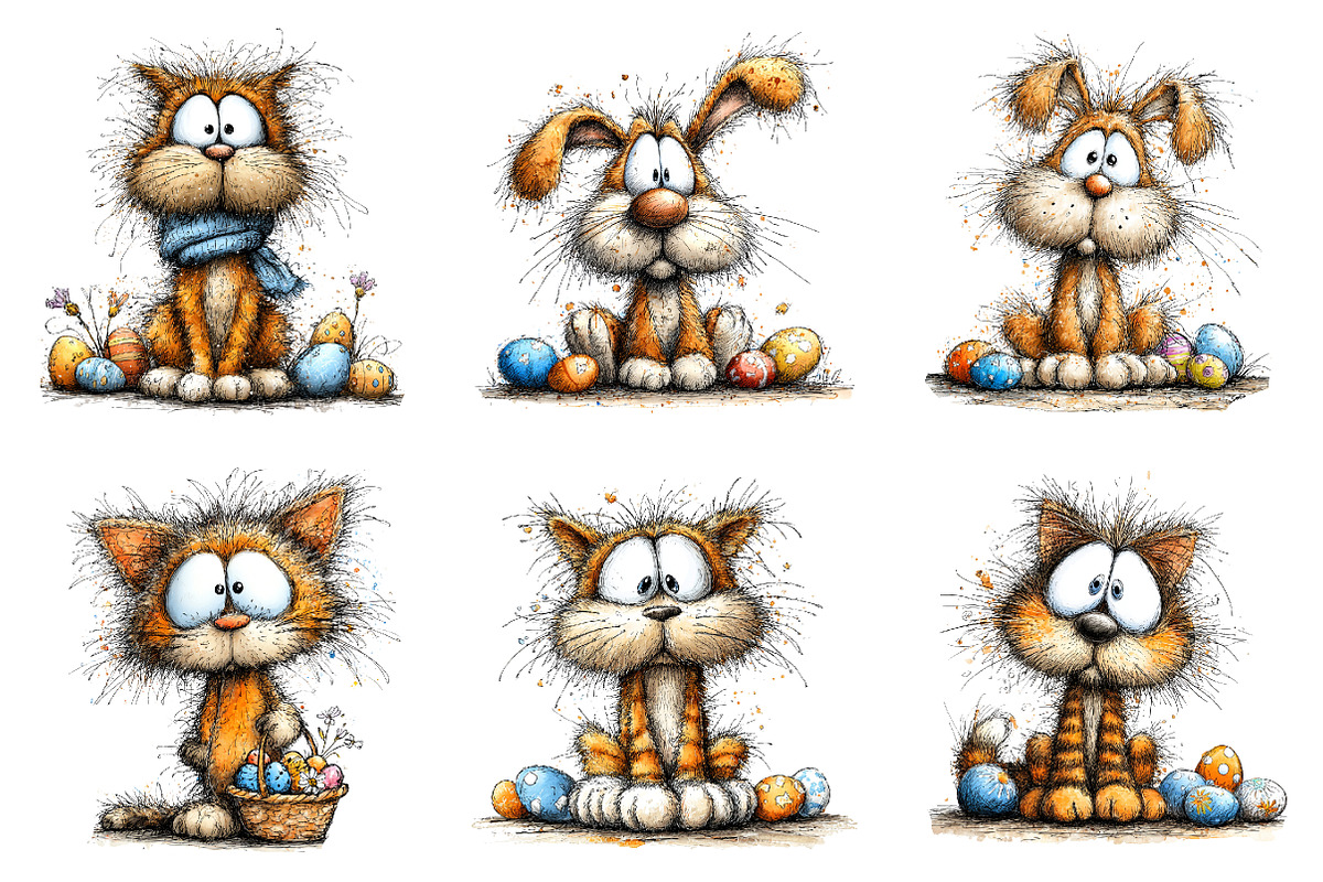 Whimsical easter cats clipart, an Illustration by SinaCreation (Photo 3 of 11)