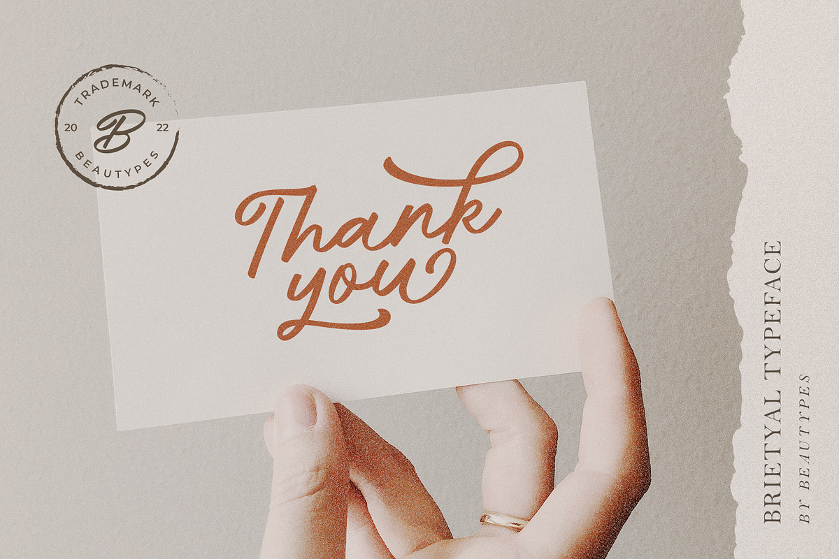 Brietyal Script | a handwritten font, a Script Font by Beautypes (Photo 8 of 8)