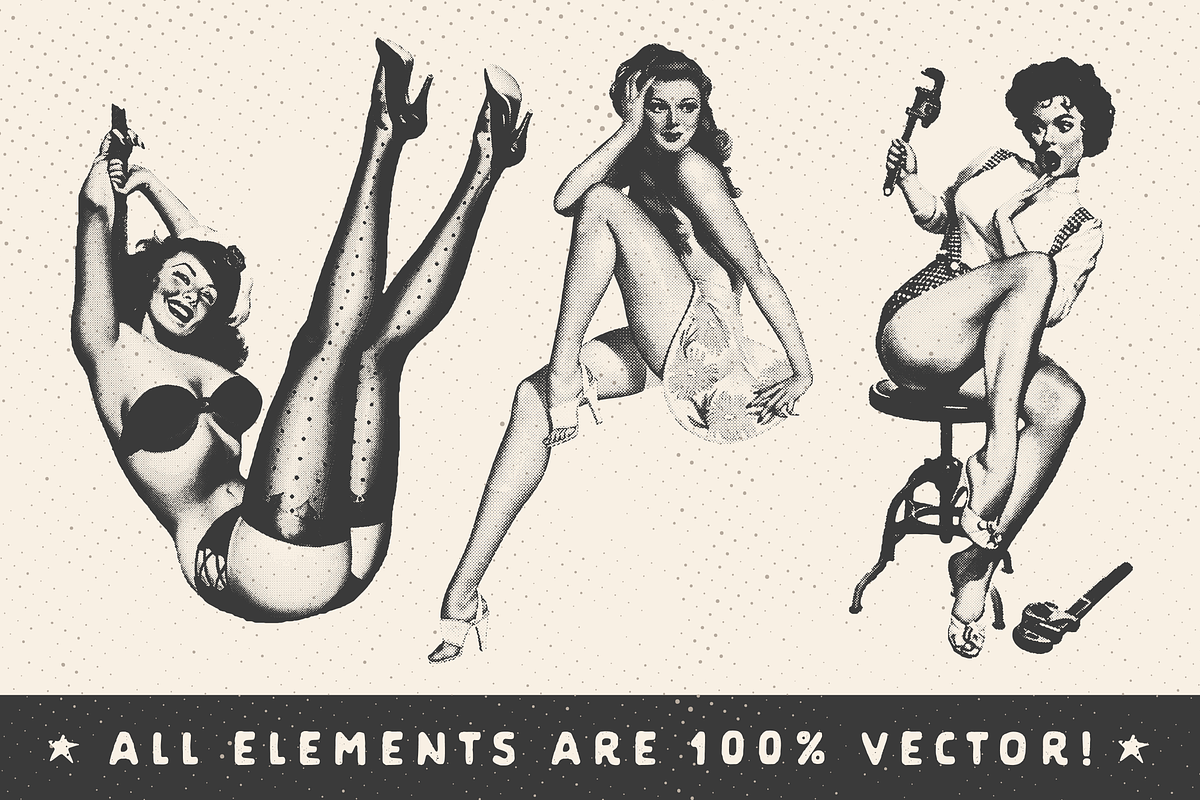 Retro Halftone Pinup Girl Pack, a Graphic by Chad Alan Steinborn (Photo 3 of 5)