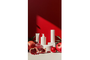 Elegant pomegranate skincare display, a Beauty & Fashion Photo by Beautiful things