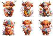 Watercolor Spring Highland Cow Clipa, an Illustration by CraftArtStudio (Thumbnail 5 of 6)