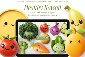 Healthy Kawaii Realistic PNG Objects