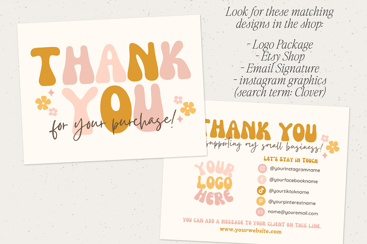 Retro Flower Thank You Card Canva, a Business Card Template by Summit Avenue (Photo 6 of 6)