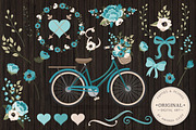 Vintage Blue Vector Bicycle & Flower, an Illustration by Amanda Ilkov (Thumbnail 2 of 5)