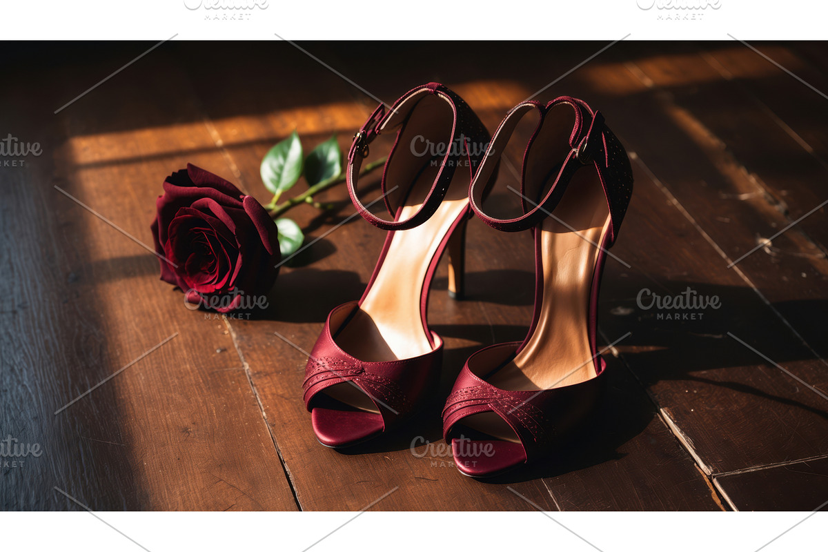 Elegant burgundy high-heeled shoes, an Illustration by tilialucida