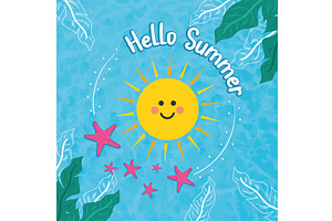 Hello summer poster with sun, an Animal Illustration by studioDK