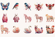 Floral Valentine Animal Clipart, an Illustration by Designworld (Thumbnail 3 of 10)