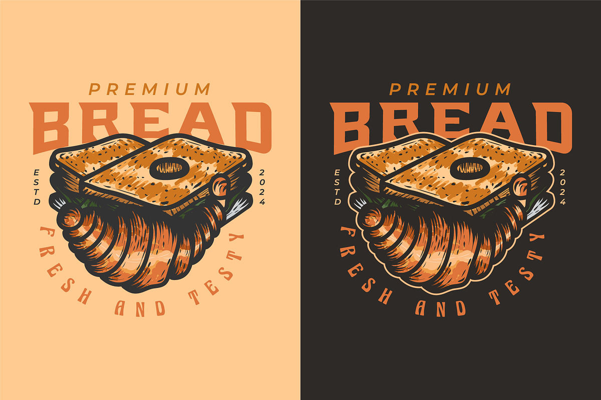 Bread vintage hand-drawn logo design, a Branding & Logo Template by Billah Hub