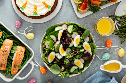 Fresh spring salad with boiled eggs, a Food & Drink Photo by farwasser
