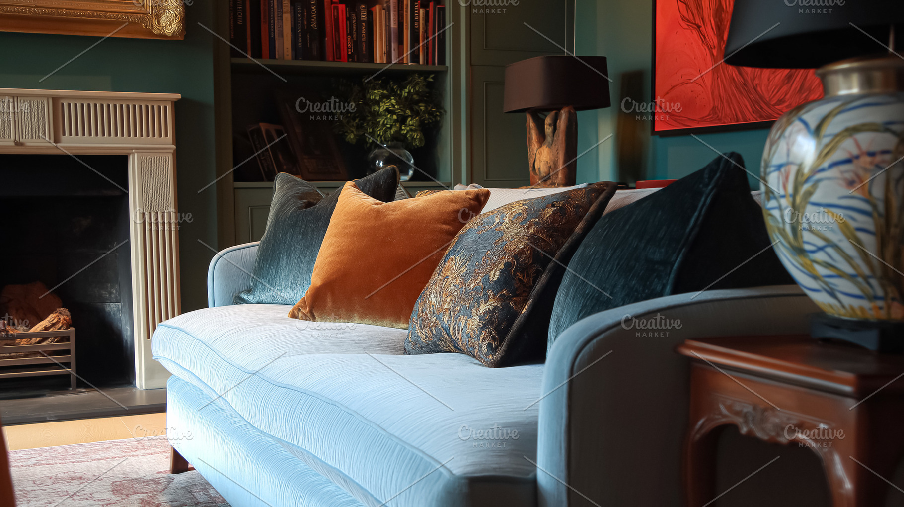 Living room sofa with decorative cushions, creating a cozy and elegant interior, an Architecture Photo by Studio ANNA