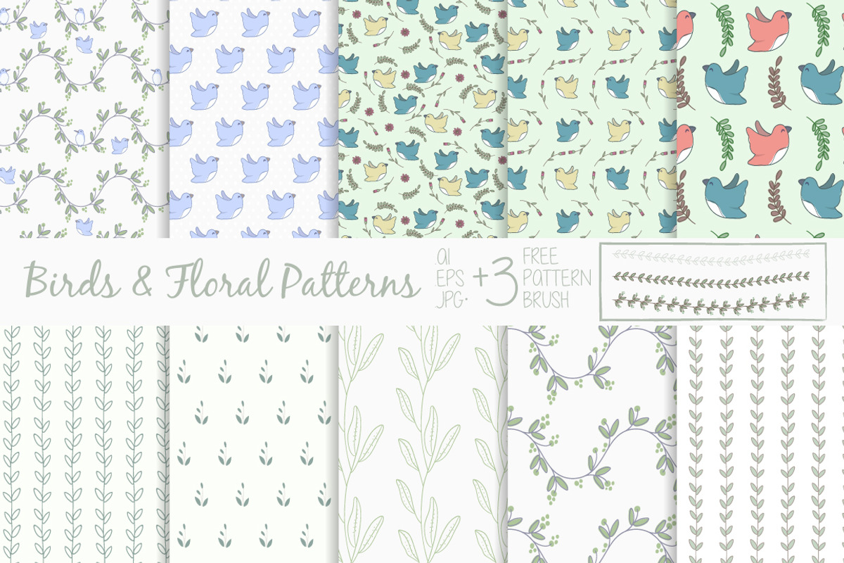 Birds & Floral Patterns, a Pattern Graphic by Bobboz Store (Photo 1 of 3)