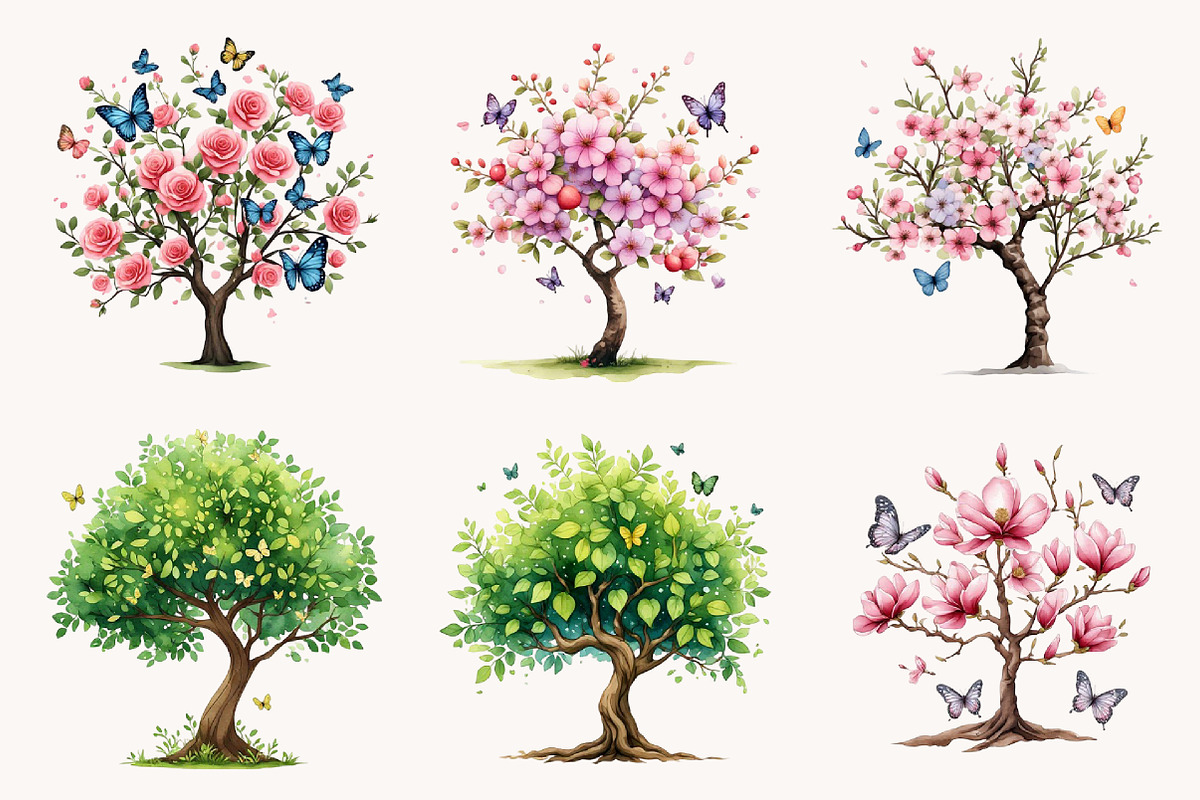 Watercolor Dreaming Tree Clipart, a Seasonal Illustration by Designworld (Photo 3 of 11)